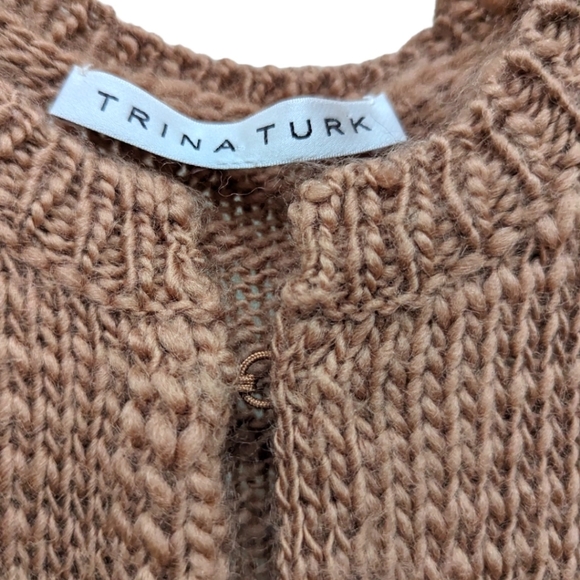 TRINA TURK brown wool Alexandria fringe cardigan sweater S/M - Picture 8 of 11